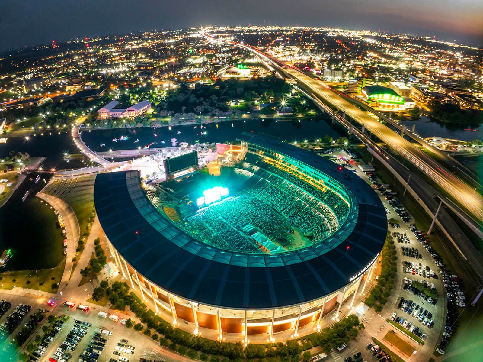 an aerial view of The Boys from Oklahoma Tour concert in McLane Stadium